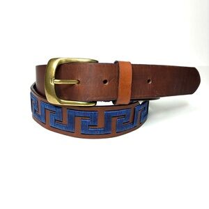 J. McLaughlin Caerus Leather Belt in Greek Key
